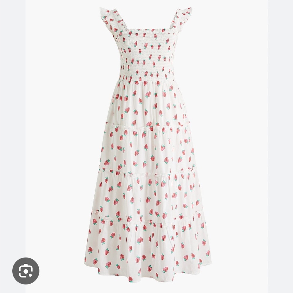 J. Crew White and Red Smocked Tiered Midi Dress
